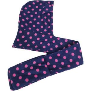 Warme Muts / Sjaal / Handschoen in 1  - Donkerblauw / Roze met stippen - Polyester - One size - 3-delige/ Kids - Meisjes set