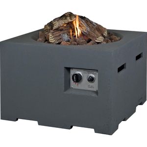 Happy Cocooning Vuurtafel Klein Vierkant Zwart – Luxe Gas Haard voor Buiten met Houtblokken en Lava Stenen - 60x60x40 cm