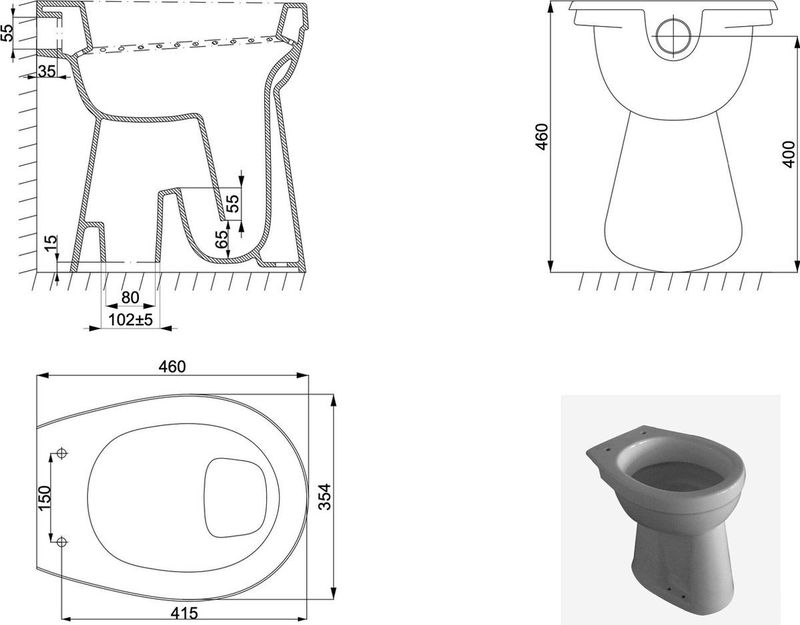 Wiesbaden - Toiletpot Staand - Verhoogd - Wit