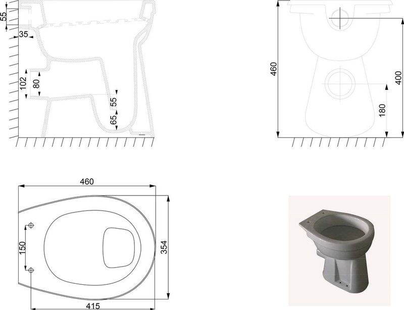 Wiesbaden Staande Verhoogde Toiletpot + 6 Cm. Pk - Wit