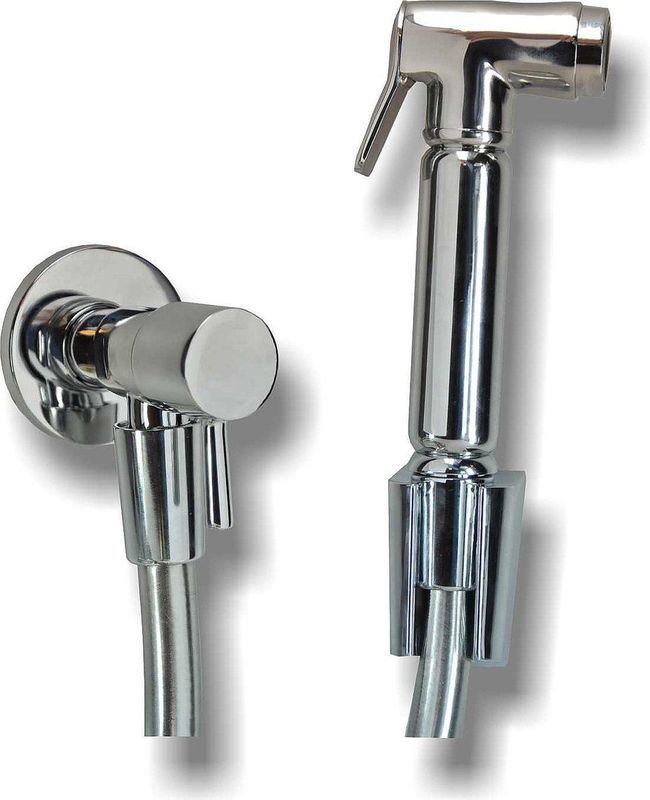 Wiesbaden Caral Complete set knijp handdouche met slang en hoekstopkraan 1