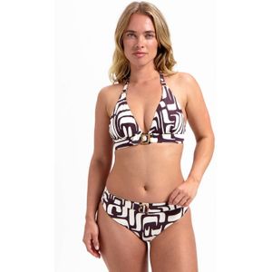 Cyell - Voorgevormde Halterbikinitop - Bruin/Wit