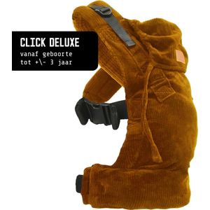 ByKay Draagzak Click Carrier Deluxe - Luxe Draagzak Draagzak Baby vanaf broekmaat 62/68 tot +/- 3jaar - Maximale Ondersteuning, Comfort & Ergonomie - Click & Go - voor Buik, Heup en Rug - Rib Fluweel - Mustard Brown