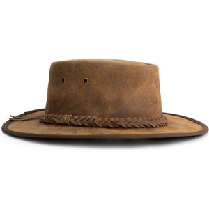 MGO Brooke Hat - Leren Hoed - Jagershoed - Cowboy hoed - Bruin Leer - Maat L