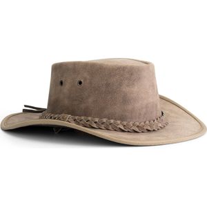 MGO Brooke Hat - Leren Hoed - Jagershoed - Cowboy hoed - Grijs Leer - Maat S