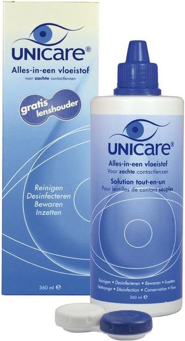 Unicare Alles-in-één Vloeistof Zachte Contactlenzen + Lenzenhouder 360ML