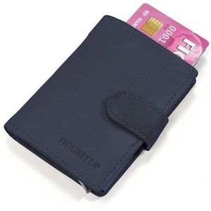 Figuretta - RFID Card Protector - Creditcardhouder - Aluminium - Portemonnee - Leer -  Donker Blauw
