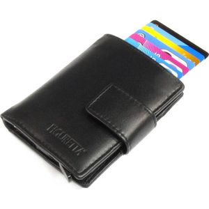 Figuretta Leren RFID Cardprotector Creditcardhouder met muntgeldvak - Zwart