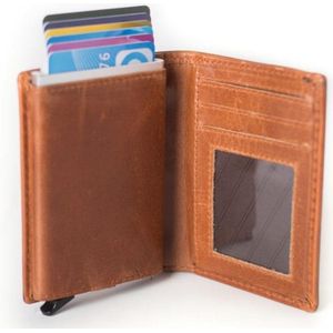 Figuretta Leren RFID Cardprotector Creditcardhouder met muntgeldvak - Bruin / Burned  zonder flap