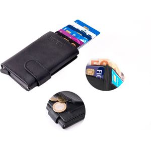 Figuretta©  Leren Cardprotector - Pasjeshouder - Creditcardhouder met papier en muntgeldvak - Triple Fold- Zwart