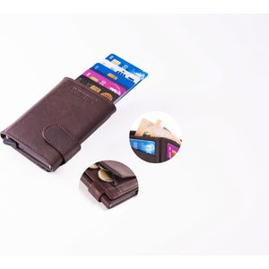Figuretta© Leren Cardprotector - Pasjeshouder - Creditcardhouder met papier en muntgeldvak - Triple Fold- Donkerbruin