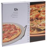 Excellent Houseware - Pizzasteen - met Metalen - Houder - 33 cm - Keramiek - Steen - Beige - Warmte - Absorberend