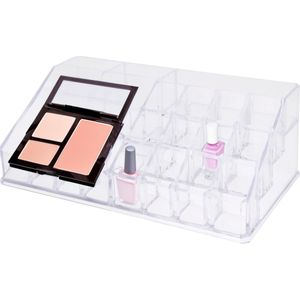 Eleganza Make-up organizer - kunststof - transparant - 22 x 12 x 8 cm - kwasten houder