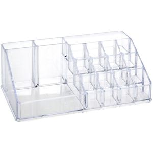 Make-up organizer - kunststof - transparant - 22 x 12 x 8 cm - kwasten houder