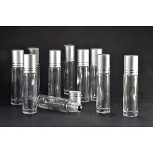 Rollerflesjes Glas 10ml Leeg 50 stuks - Roll-on, Transparant Glas Rollerflesje- RVS Bal - Helder, Zilveren Dop - Etherische Olie - Parfumrollers