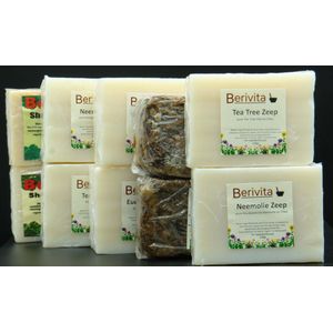 30x Natuurlijke Zepen Voordeelpakket - 5x Zwarte Zeep 125gr, 5x Aloë Vera Havermout Scrubzeep 120gr, 5x Neemolie Zeep 120gr, 5x Tea Tree Zeep 120gr, 5x Eucalyptus Zeep 120gr en 5x Honing Havermout Scrubzeep 120gr