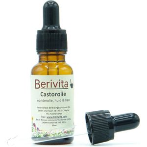 Castor Olie 20ml Pipetfles - Puur & Koudgeperste Castorolie, Wonderolie - Huidolie en Haarolie