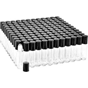 Rollerflesjes Glas 10ml Leeg 50 stuks - Roll-on, Transparant Glas Rollerflesje- RVS Bal - Helder, Zwarte Dop - Etherische Olie - Parfumrollers