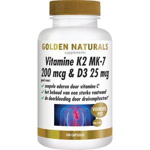Golden Naturals Vitamine K2 200 mcg & D3 26mcg 180 vegacapsules