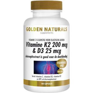 Golden Naturals Vitamine K2 200 mcg & D3 25 mcg 180 vegetarische capsules