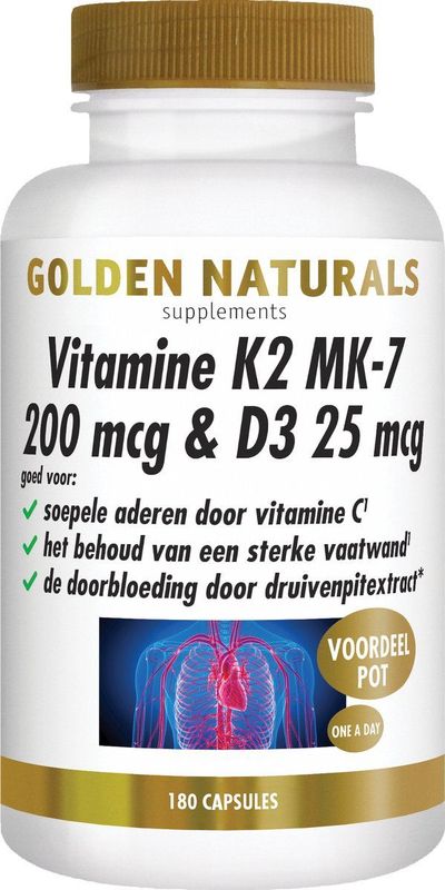 Vitamine K2 MK-7 200 mcg & D3 25 mcg - Supplement - 100 Capsules