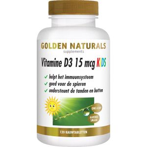 Golden Naturals Vitamine D3 15 mcg KIDS (120 veganistische kauwtabletten)