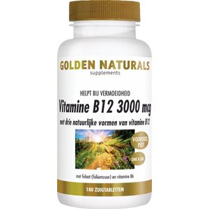Golden Naturals Vitamine B12 3000mcg (180 veganistische zuigtabletten)