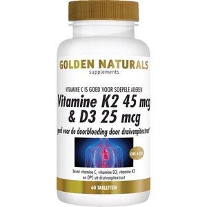 Golden Naturals Vitamine K2 45 mcg & D3 25 mcg (60 vegetarische tabletten)