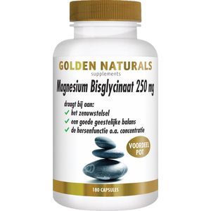 Golden Naturals - Magnesium Bisglycinaat - 250mg - 180 Vegacapsules