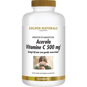 Golden Naturals Acerola Vitamine C 500 mg 100 veganistische zuigtabletten