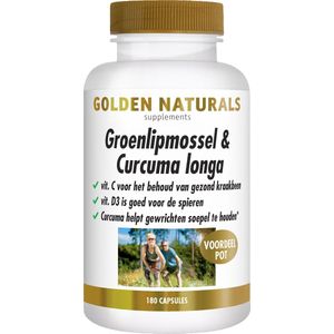 Golden Naturals - Groenlipmossel & Curcuma longa - 180 Capsules - Vrij van Gluten