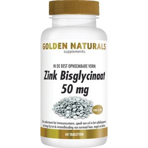 Golden Naturals - Zink Bisglycinaat - 50mg - 60 Veganistische Tabletten