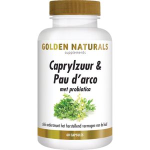Golden Naturals Caprylzuur en pau d'arco formule met probiotica 60 vegetarische capsules