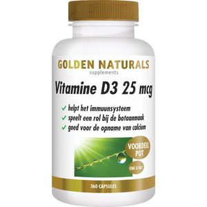 Golden Naturals - Vitamine D3 - 25 mcg - 360 Softgel Capsules