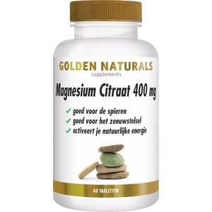 Golden Naturals - Magnesium Citraat - 400mg - 60 Veganistische Tabletten