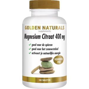 Golden Naturals - Magnesium Citraat - 400 mg - 180 Veganistische Tabletten