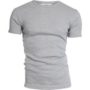 Garage 301 - Semi Bodyfit T-shirt ronde hals korte mouw grijs melange S 85 katoen viscose 1x1 rib