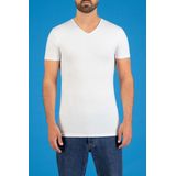 Garage 302 - Semi Bodyfit T-shirt V- hals korte mouw wit S 100 katoen 1x1 rib