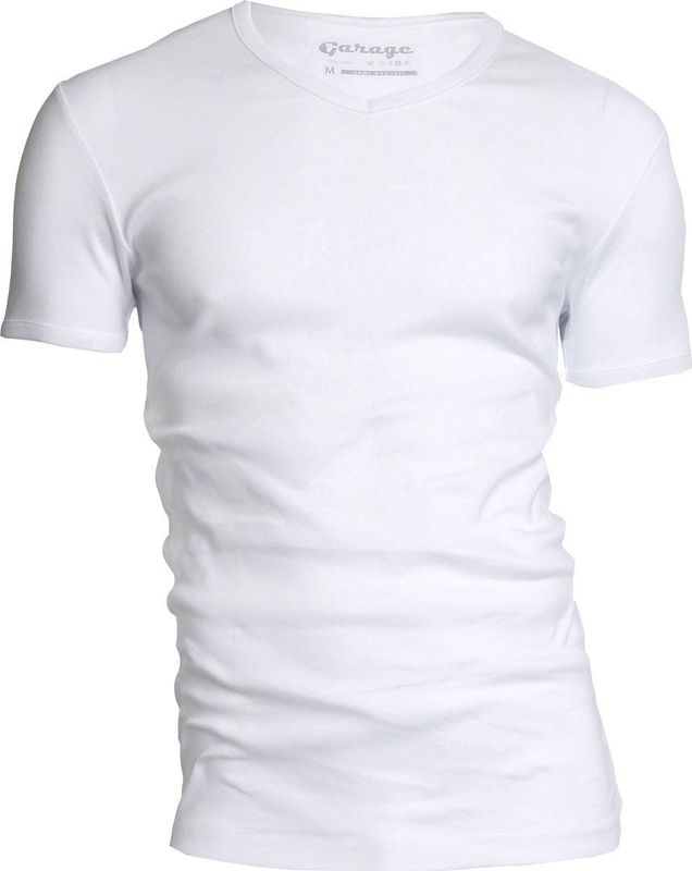 Garage 302 - Semi Bodyfit T-shirt V- hals korte mouw wit S 100 katoen 1x1 rib
