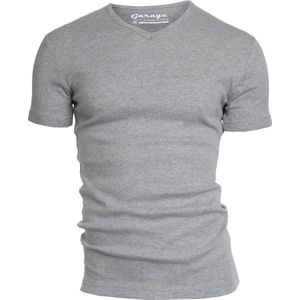 Garage 302 - Semi Bodyfit T-shirt V- hals korte mouw zwart S 100 katoen 1x1 rib