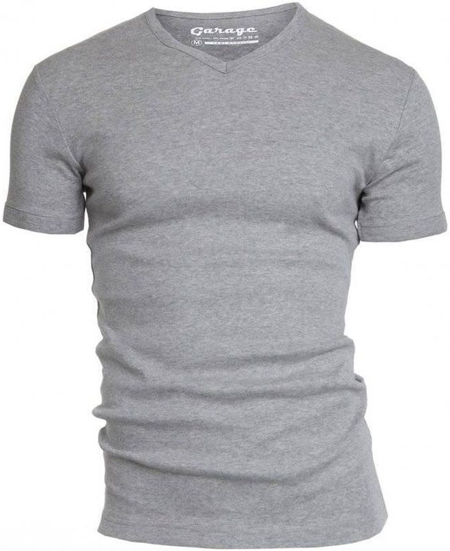 Garage 302 - Semi Bodyfit T-shirt V-hals korte mouw grijs melange S 85 katoen viscose 1x1 rib