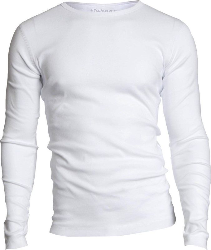 Garage 303 - Semi Bodyfit T-shirt ronde hals lange mouw wit S 100 katoen 1x1 rib