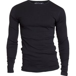 Garage 303 - Semi Bodyfit T-shirt ronde hals lange mouw zwart S 100 katoen 1x1 rib