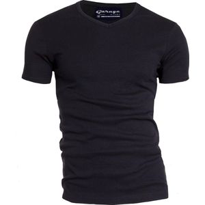 Garage - Basis T-shirt - V-hals - Zwart - Semi Bodyfit