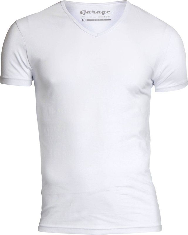 Garage 202 - Bodyfit T-shirt V-hals korte mouw wit S 95 katoen 5 elastan