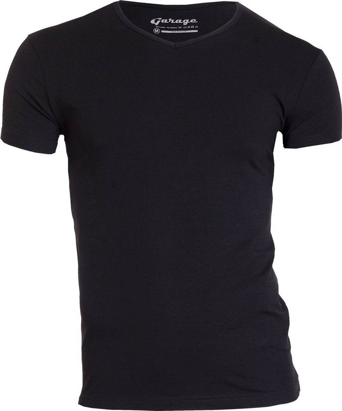 Garage 202 - Bodyfit T-shirt V-hals korte mouw zwart S 95 katoen 5 elastan