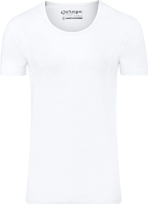 Garage 205 - Bodyfit T-shirt diepe ronde hals korte mouw wit S 95 katoen 5 elastan