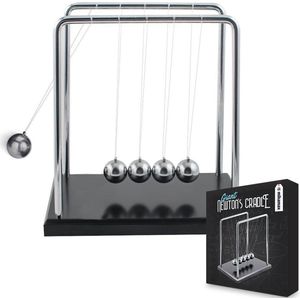 MikaMax Newton Cradle XL - Houten Voet - Metalen Frame - Newton Pendel - Newton Ballen - Ballanceerballen