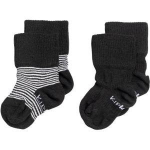 KipKep Babysokjes Zwart - Wit: Blijf-Sokjes - Maat 0-6 mnd - Zwart-wit gestreept - 2 paar