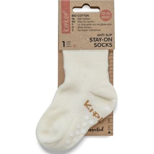 KipKep Blijf-Sokken Antislip - OffWhite - baby peuter sokken - Maat 12-18 maanden - schoenmaat 19-22 - Wit - 1 paar - zakken niet af - Stay-on-Socks - biologisch katoen, GOTS
